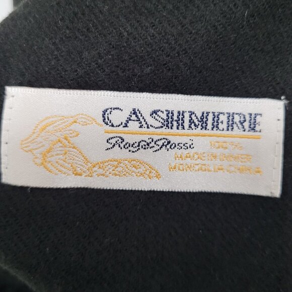 Royal Rossi Black 100% Cashmere Fringe Rectangle Scarf Wrap 70x30" - Picture 2 of 5